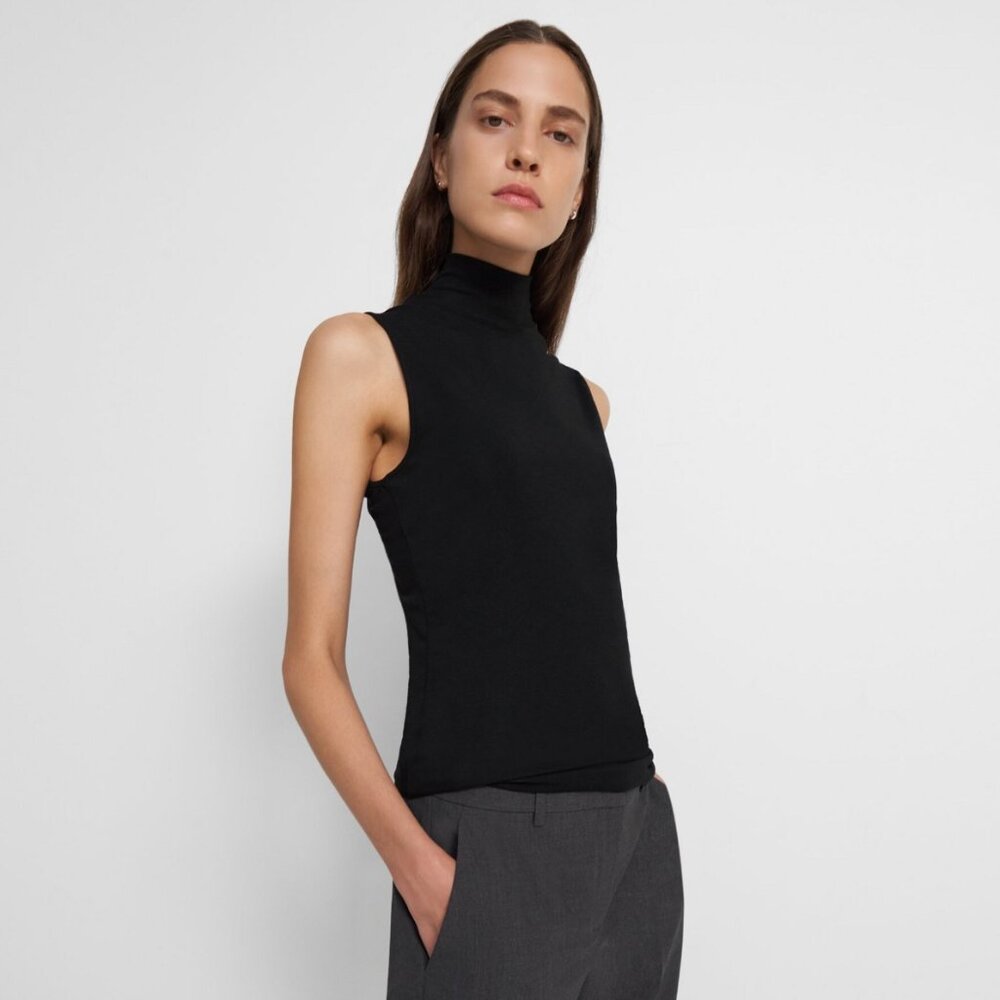Theory Sleeveless Turtleneck Sweater in Ribbed Viscose